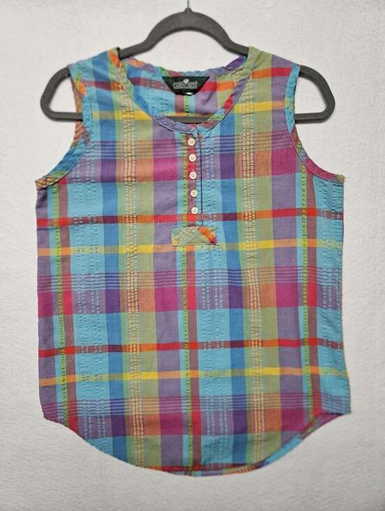 Cabin Creek Tops - Vintage Cabin Creek Sleeveless Button Front Tank Top Madras Plaid 90s